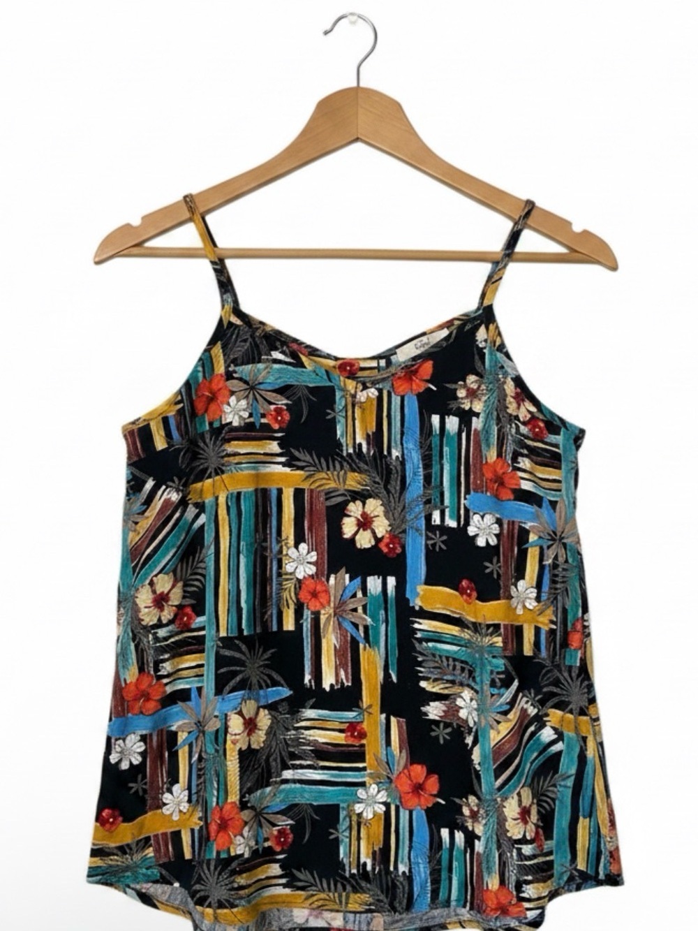 easel black tropical print cami bow tie back tank